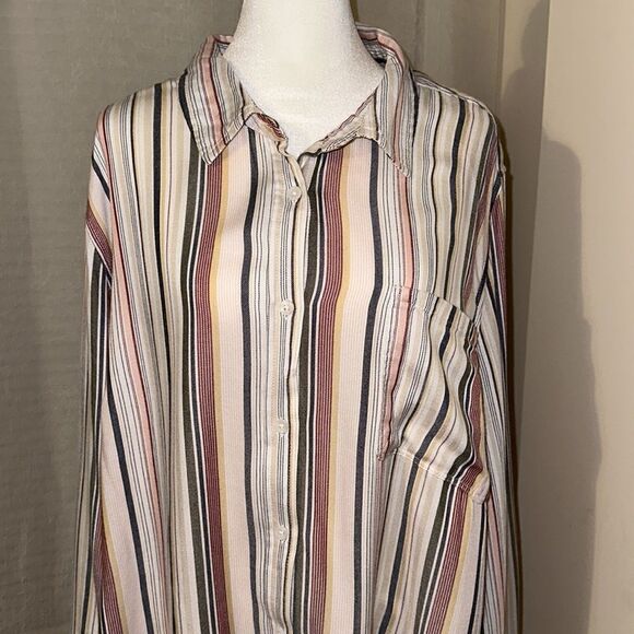 terra & sky 3X White Pink Warm Multicolored Vertical Stripes Long Sleeve Shirt - Picture 3 of 16
